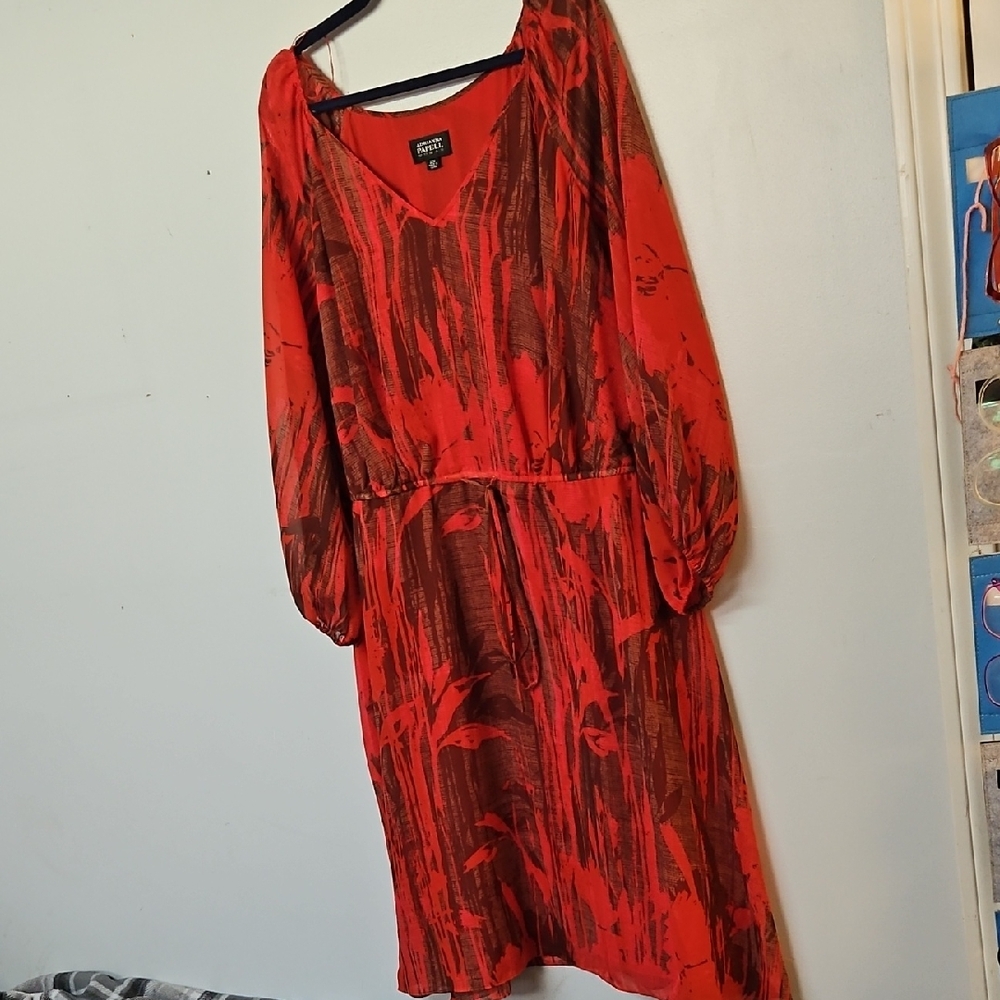 Adrianna Papell Long Sleeve Red and Black Dress